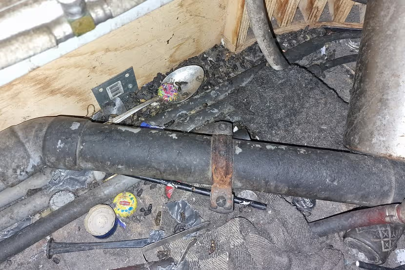 Verwaarloosde ruimte met plaagdierkeutels — illustratie NVWA