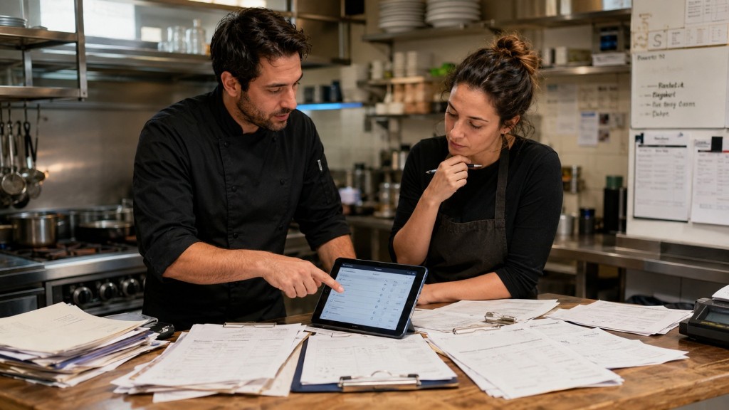 Horeca stopt met papieren checklists: tablet naast papieren lijsten in de keuken