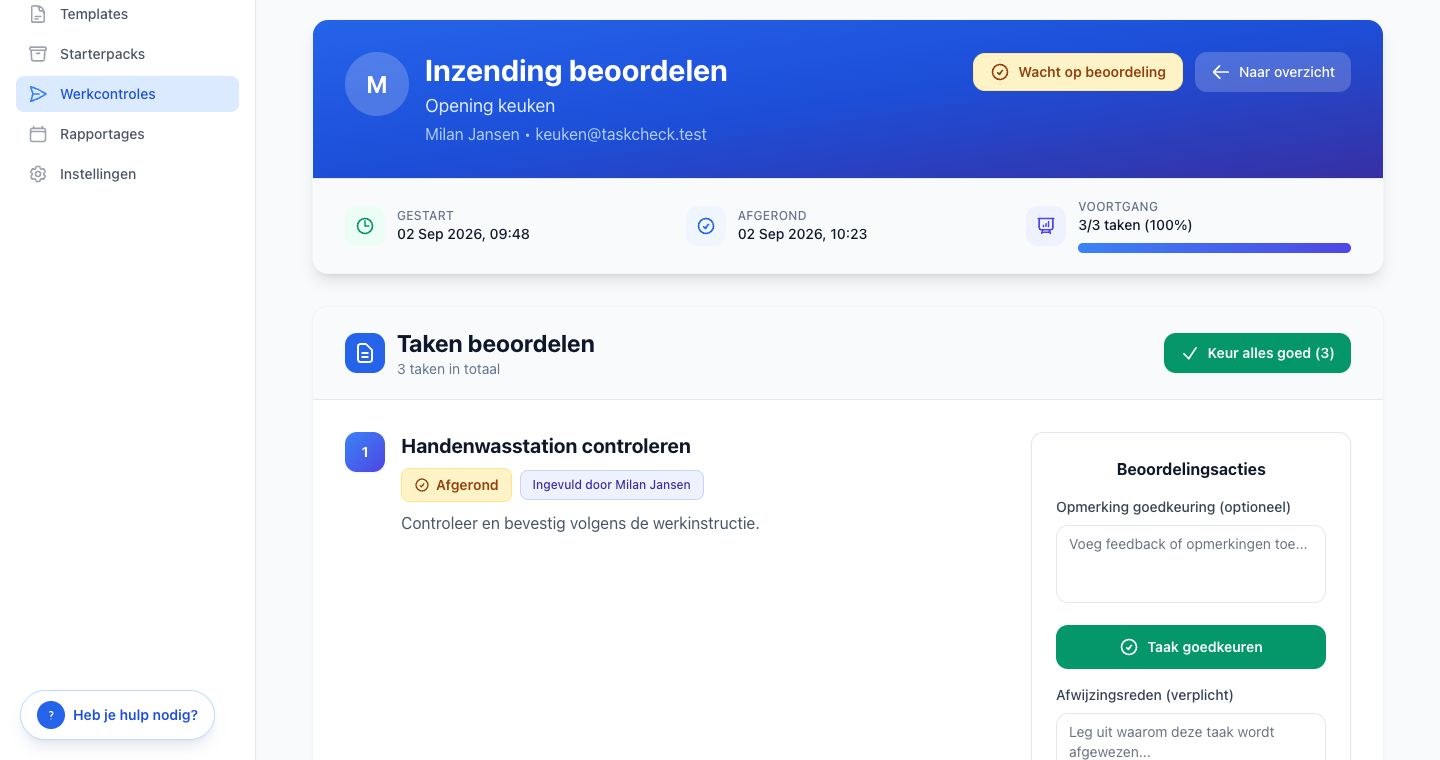 TaskCheck inzending beoordelen met volledige voortgang