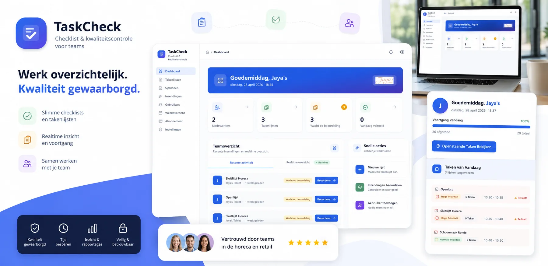 TaskCheck dashboard – overzicht van checklist app voor bedrijven