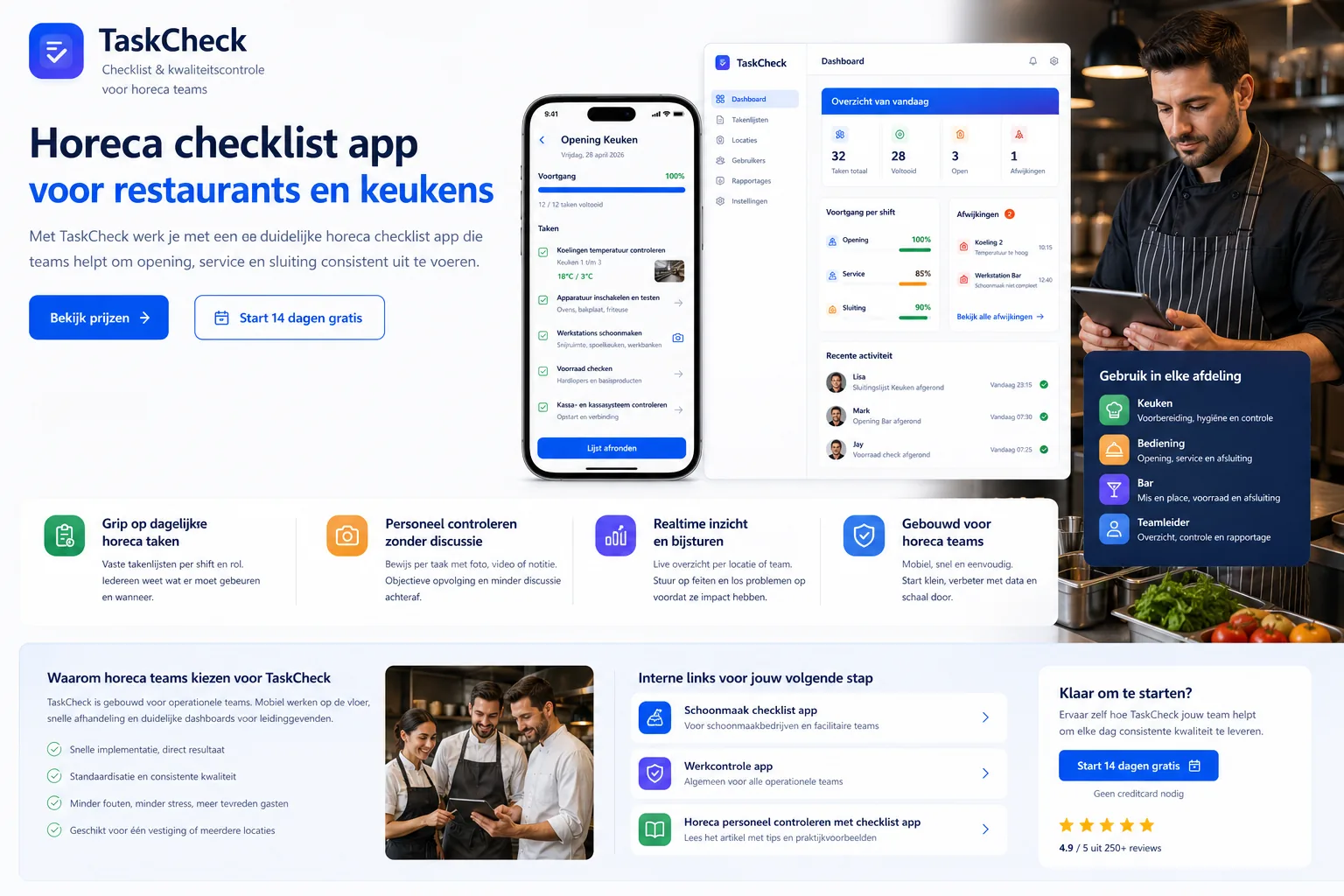 Horeca checklist app in gebruik — restaurant team